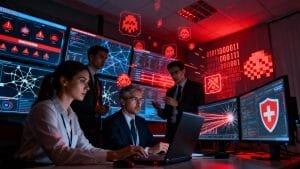 Cybersecurity team responding urgently to cyber attacks on critical systems and networks