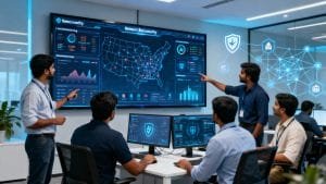 Indian cybersecurity startup founders and engineers developing AI-powered defense solutions to protect against cyber threats