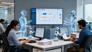 Indian enterprise team efficiently managing workflows with agentic AI automation handling transactional work