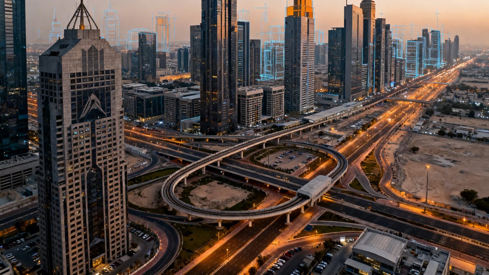 Your FINA Position — What It Tells You And What To Do Next 1 Aerial view of a modern city with tall skyscrapers, intersecting highways, and minimal traffic at sunset.